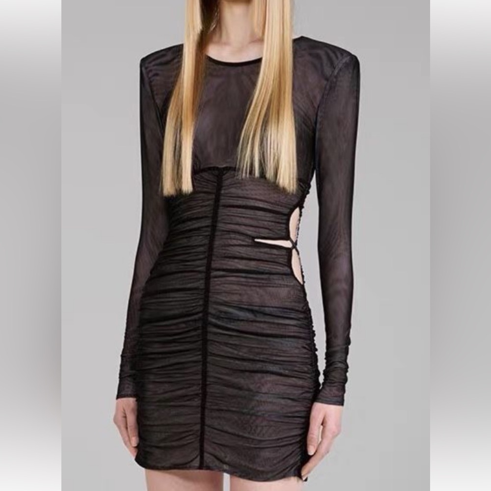 NWT Self-Portrait Mesh Ruched Mini Dress - Picture 4 of 12